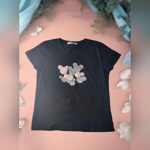 Yuna Easy And Fun Embroidery Micky Mouse Ears Shirt With Sleeves Details Sz L